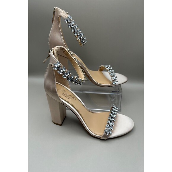 Jewel Badgley Mischka Mayra Ankle Strap Evening Shoe Heels Champagne Size 6.5M - Picture 2 of 8